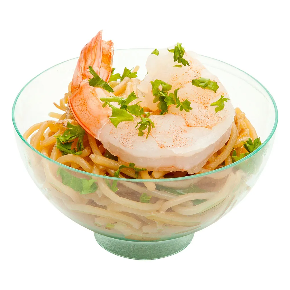 100 2 oz Round Seagreen Plastic Coppa Bowls and 100 Silver Plastic 4" Mini Spoons