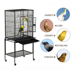134cm Large Bird Aviary Cage | Heavy Duty Parrot Budgie Cockatoo Perch Cage with Storage Shelf