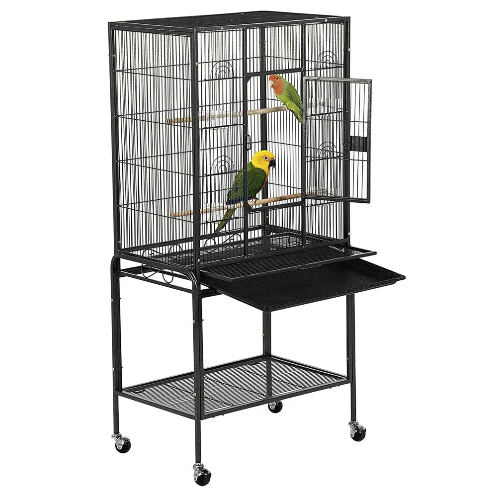 134cm Large Bird Aviary Cage | Heavy Duty Parrot Budgie Cockatoo Perch Cage with Storage Shelf