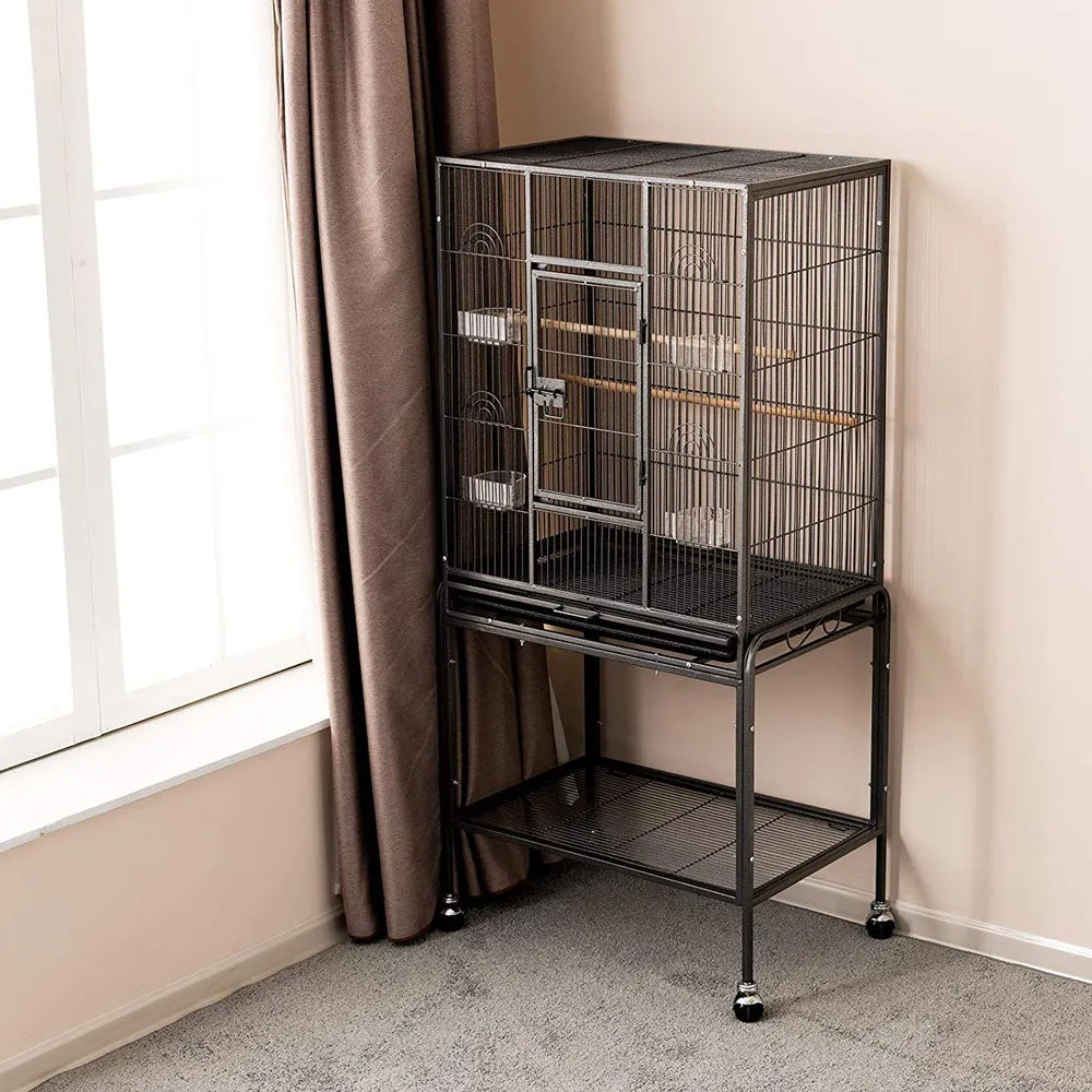 134cm Large Bird Aviary Cage | Heavy Duty Parrot Budgie Cockatoo Perch Cage with Storage Shelf