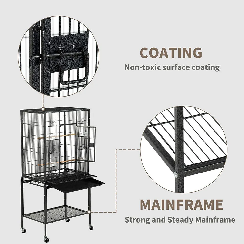 134cm Large Bird Aviary Cage | Heavy Duty Parrot Budgie Cockatoo Perch Cage with Storage Shelf