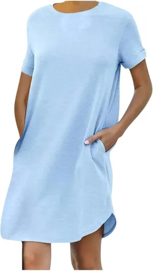 2024 T-Shirt Dress for Women Casual Summer Summer Outfits for Women Short Dresses Beach Ruffle Casual Swing Dresses