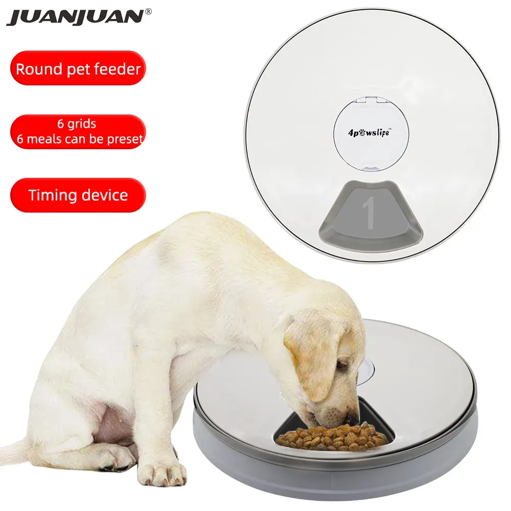 24 Hours Pet Automatic Feeder - 6 Grids Electric Dry Wet Food Dispenser With Voice Recorder Round Timing Feeder For Cat Dog Pet