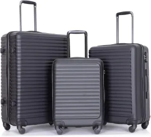 3 Piece Luggage Set Lightweight ABS Suitcase with Spinner Wheels and Hooks, Stylish Travel Solution, Black