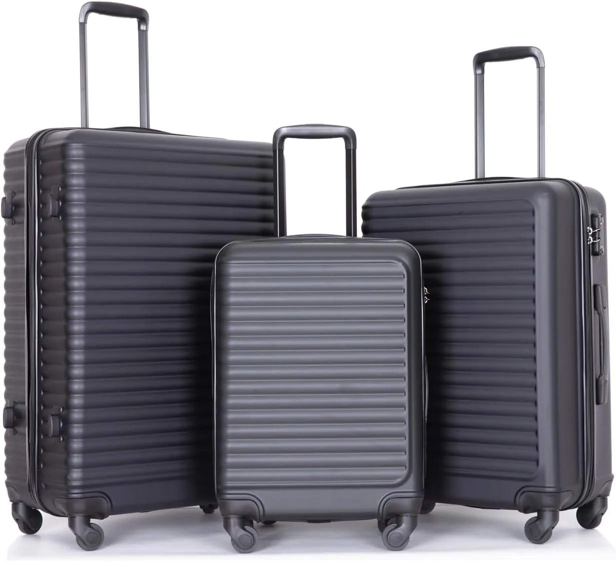 3 Piece Luggage Set Lightweight ABS Suitcase with Spinner Wheels and Hooks, Stylish Travel Solution, Black