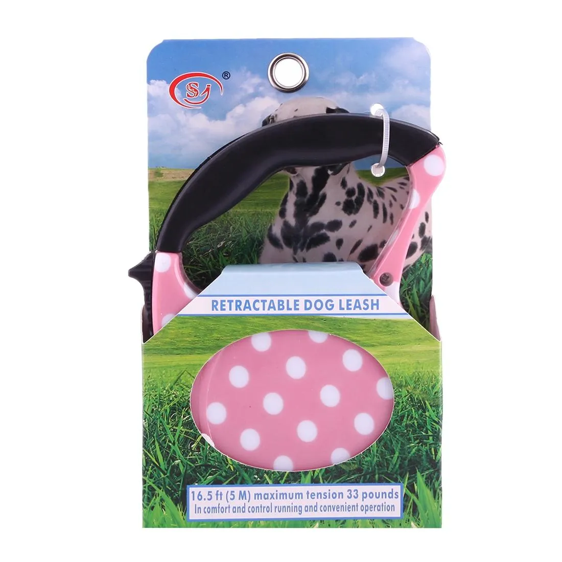 5M Pink Dot Flex Retractable Leash For Pets