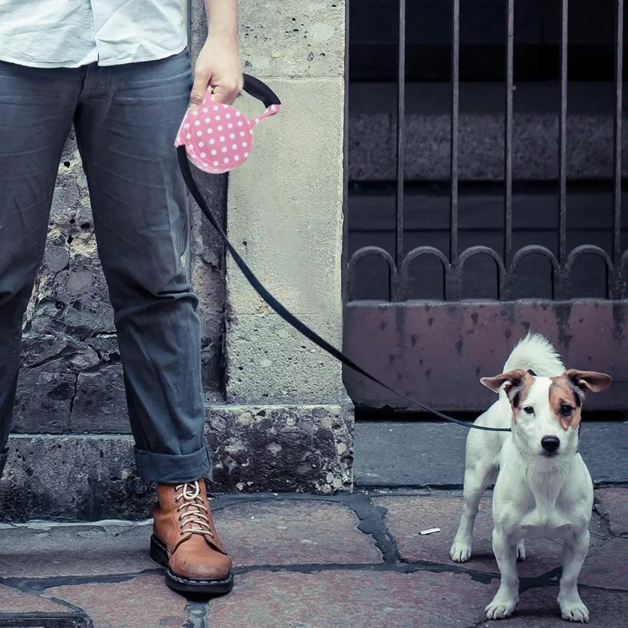 5M Pink Dot Flex Retractable Leash For Pets