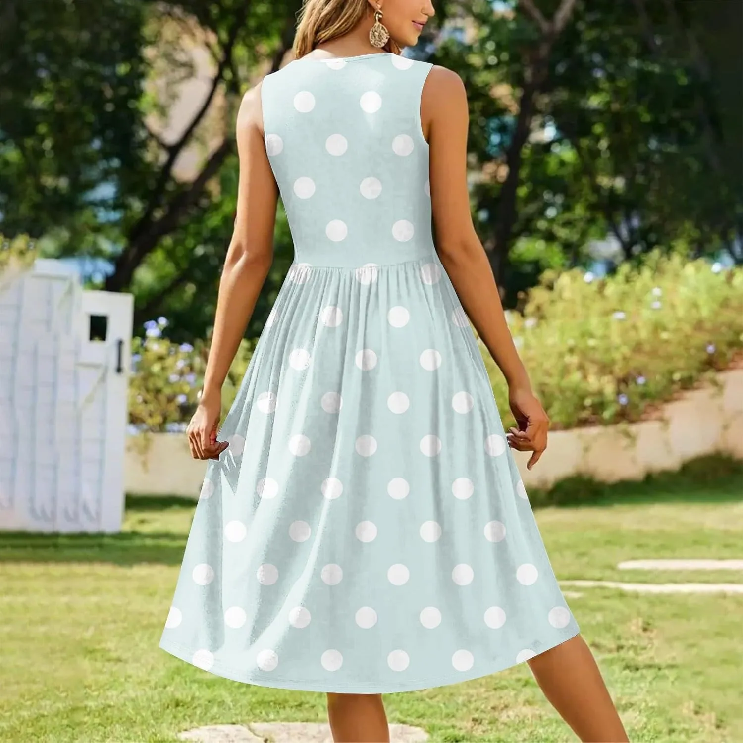 ADHOWBEW Dresses for Women 2025 Round Neck Flowy Casual Plus Size Sexy Vacation Sleeveless Long Dresses