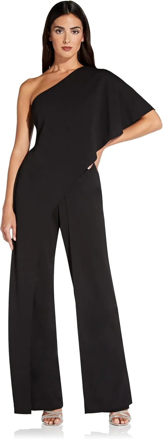 Adrianna Papell Women's Size One Shoulder Crepe Melania Jumpsuit Plus