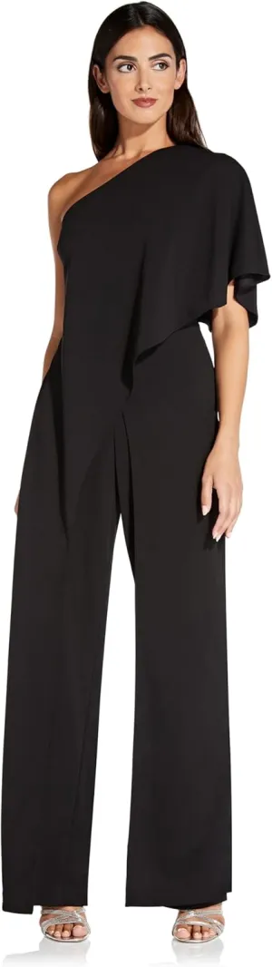 Adrianna Papell Women's Size One Shoulder Crepe Melania Jumpsuit Plus