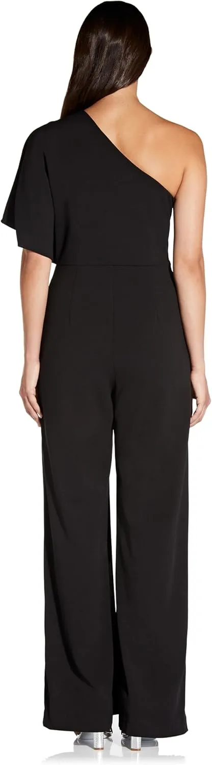 Adrianna Papell Women's Size One Shoulder Crepe Melania Jumpsuit Plus