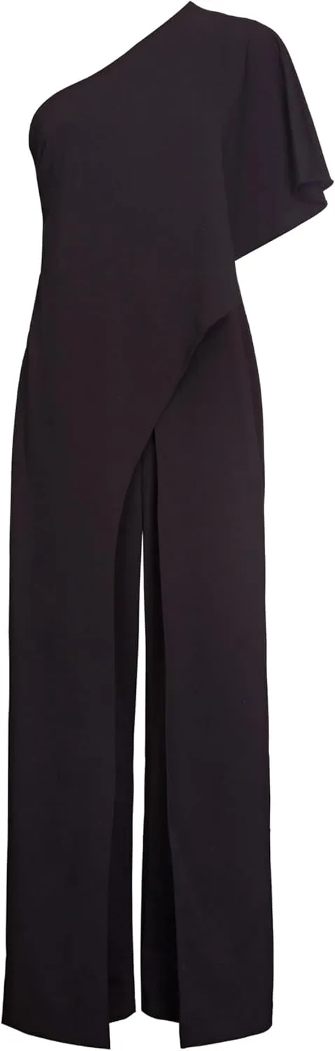 Adrianna Papell Women's Size One Shoulder Crepe Melania Jumpsuit Plus