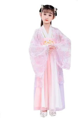 AINIFU Fairy Hanfu Dresses Chinese Style Princess Dresses Pink Performance Costumes with Chiffon Cloak for Girl 4-16 Years