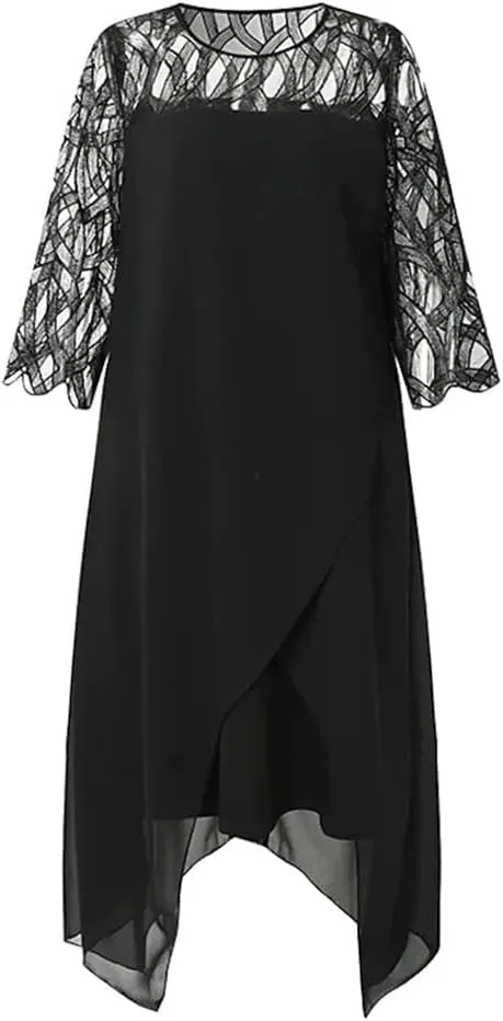 Akivide Womens 3/4 Sleeve Plus Size Dresses Round Neck Wrap Pencil Dress Formal Evening Wedding Party Midi Dress