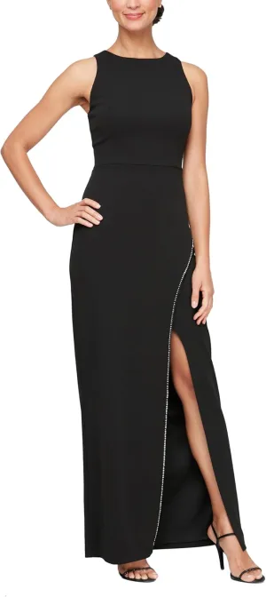 Alex Evenings Women's Long Cascade Ruffle Sleeveless Leg Slit, Mother of The Bride Dress, Elegant Party Gown
