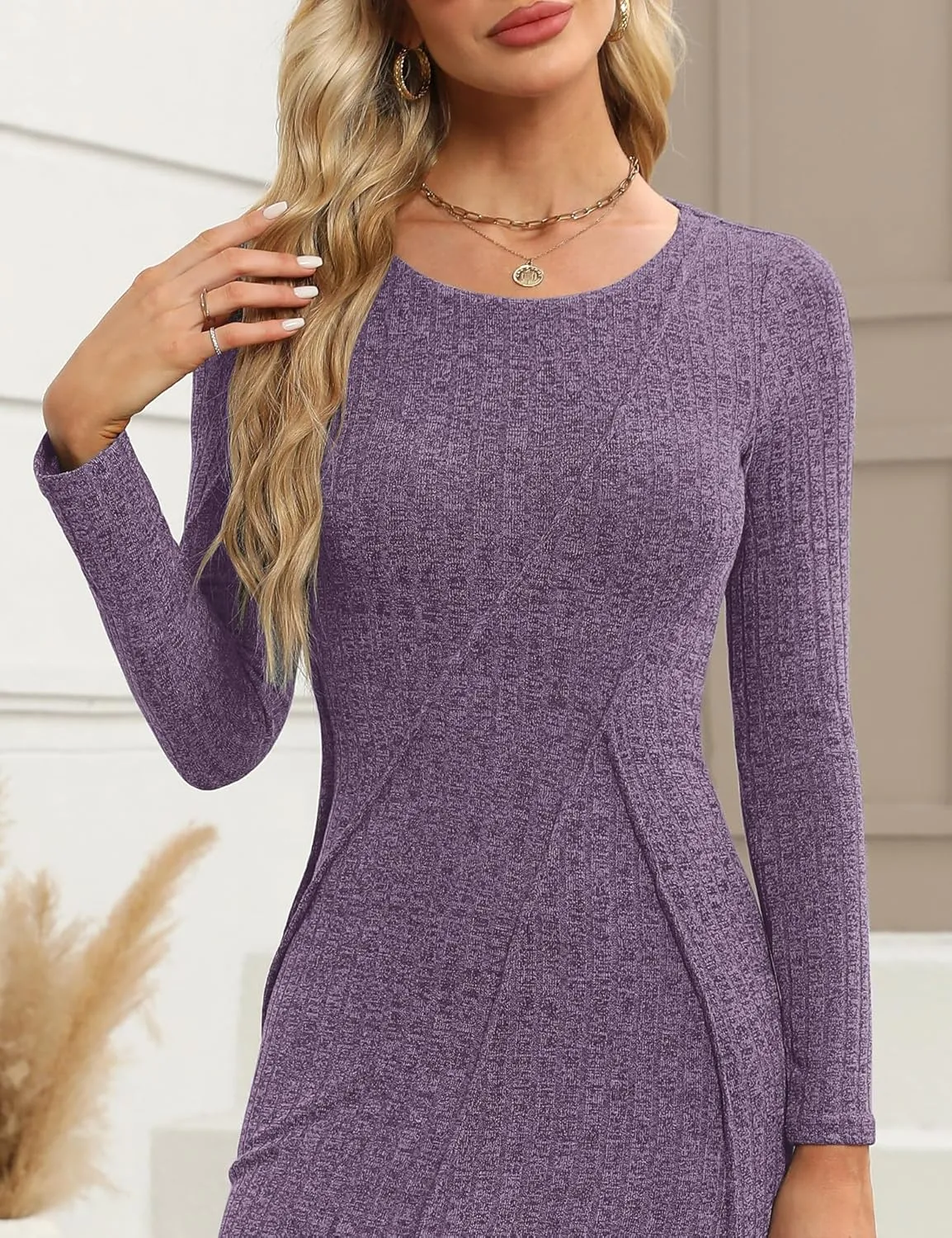 Annebouti Womens 2025 Spring Long Sleeve Ribbed Knit Sweater Maxi Dress Elegant Crew Neck Wedding Guest Long Dresses
