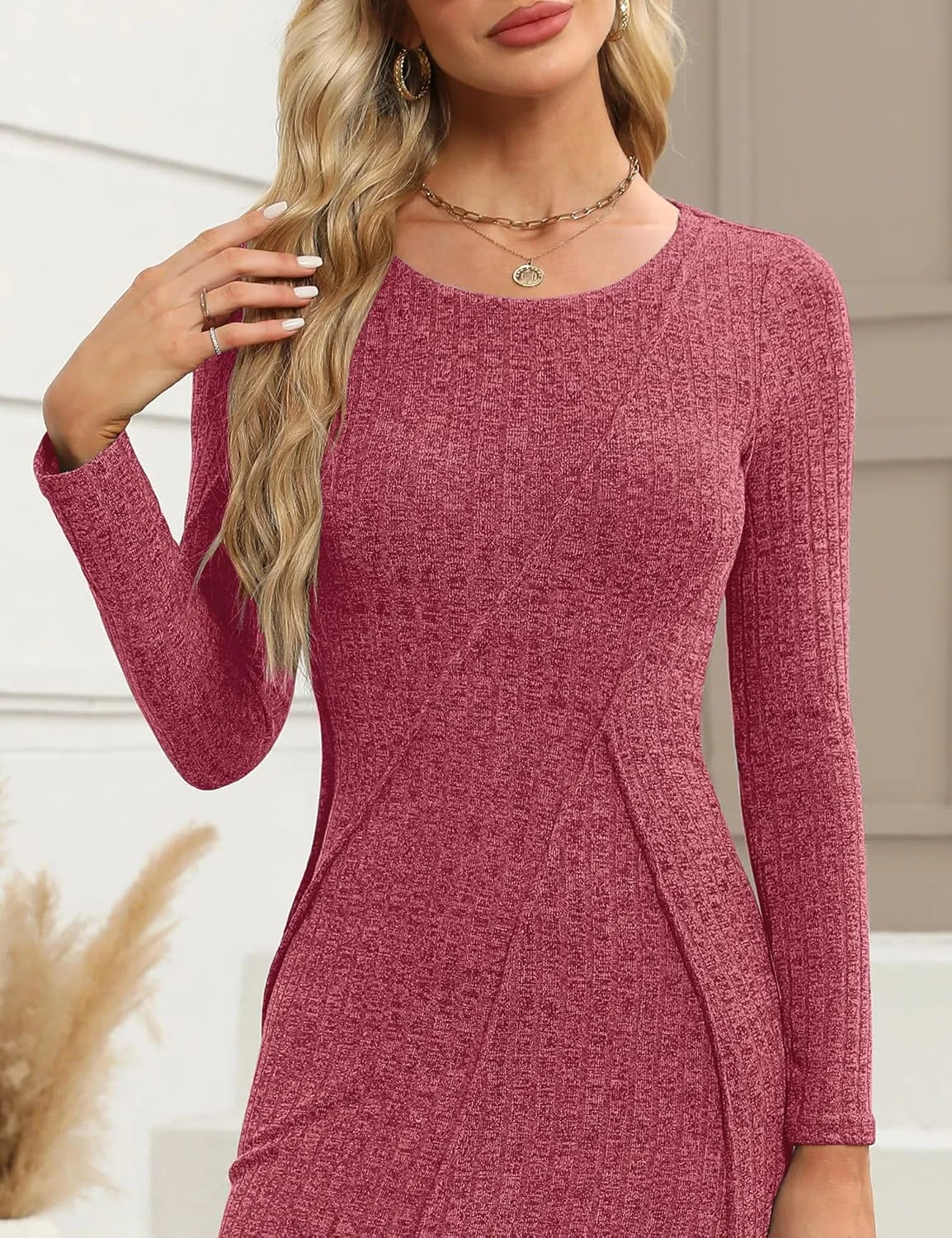 Annebouti Womens 2025 Spring Long Sleeve Ribbed Knit Sweater Maxi Dress Elegant Crew Neck Wedding Guest Long Dresses