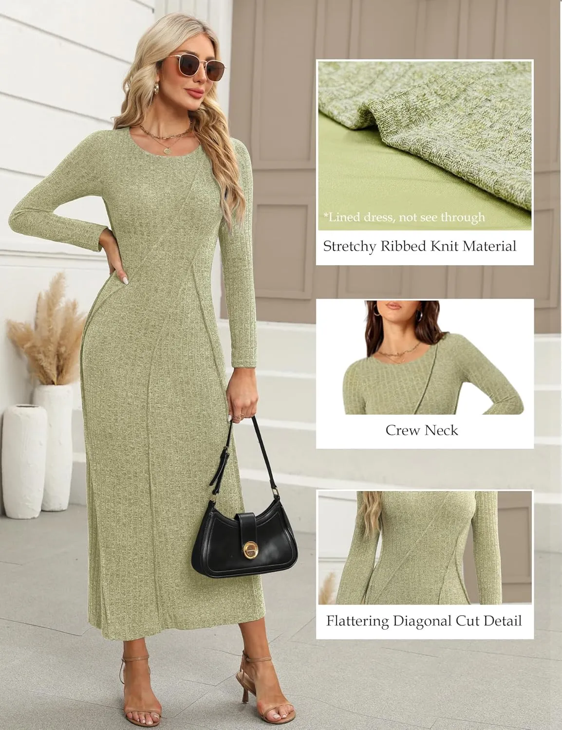 Annebouti Womens 2025 Spring Long Sleeve Ribbed Knit Sweater Maxi Dress Elegant Crew Neck Wedding Guest Long Dresses