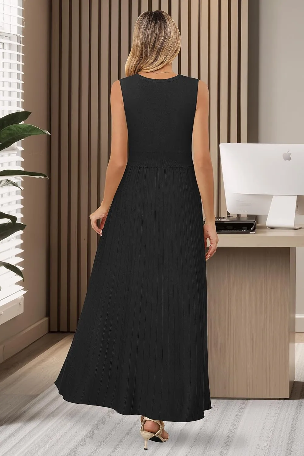 Arach&Cloz Womens Summer Maxi Dress 2025 Crew Neck Sleeveless Knitted Church Work Business Casual Outfits Long Dresses