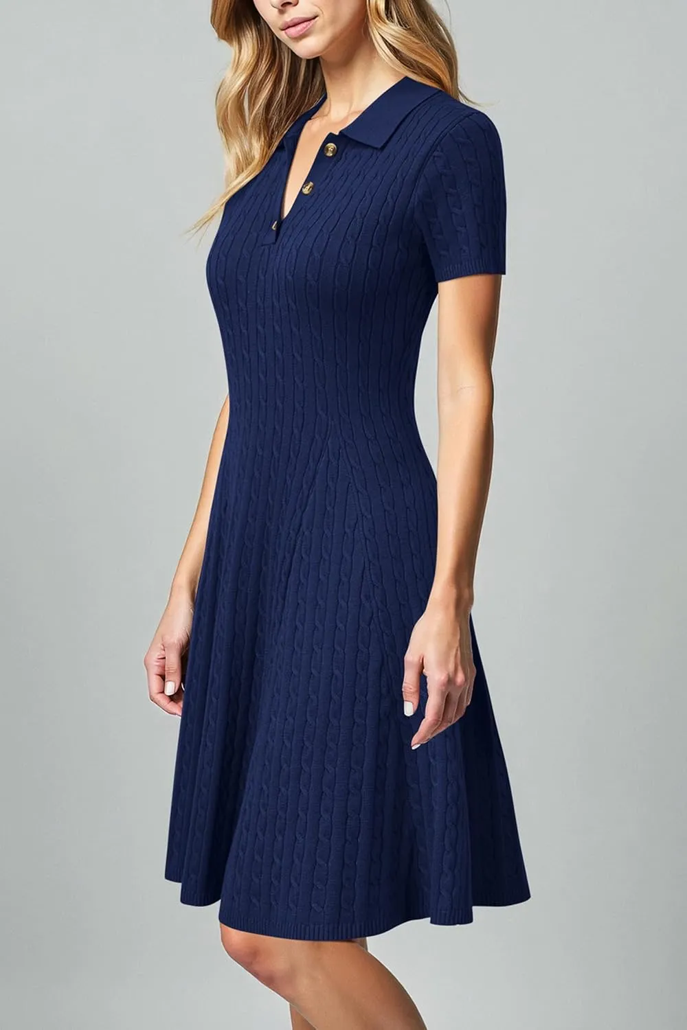 Arach&Cloz Women's Summer Polo Dresses 2025 Short Sleeve Cable Knitted Fashion Business Work Casual A Line Dress