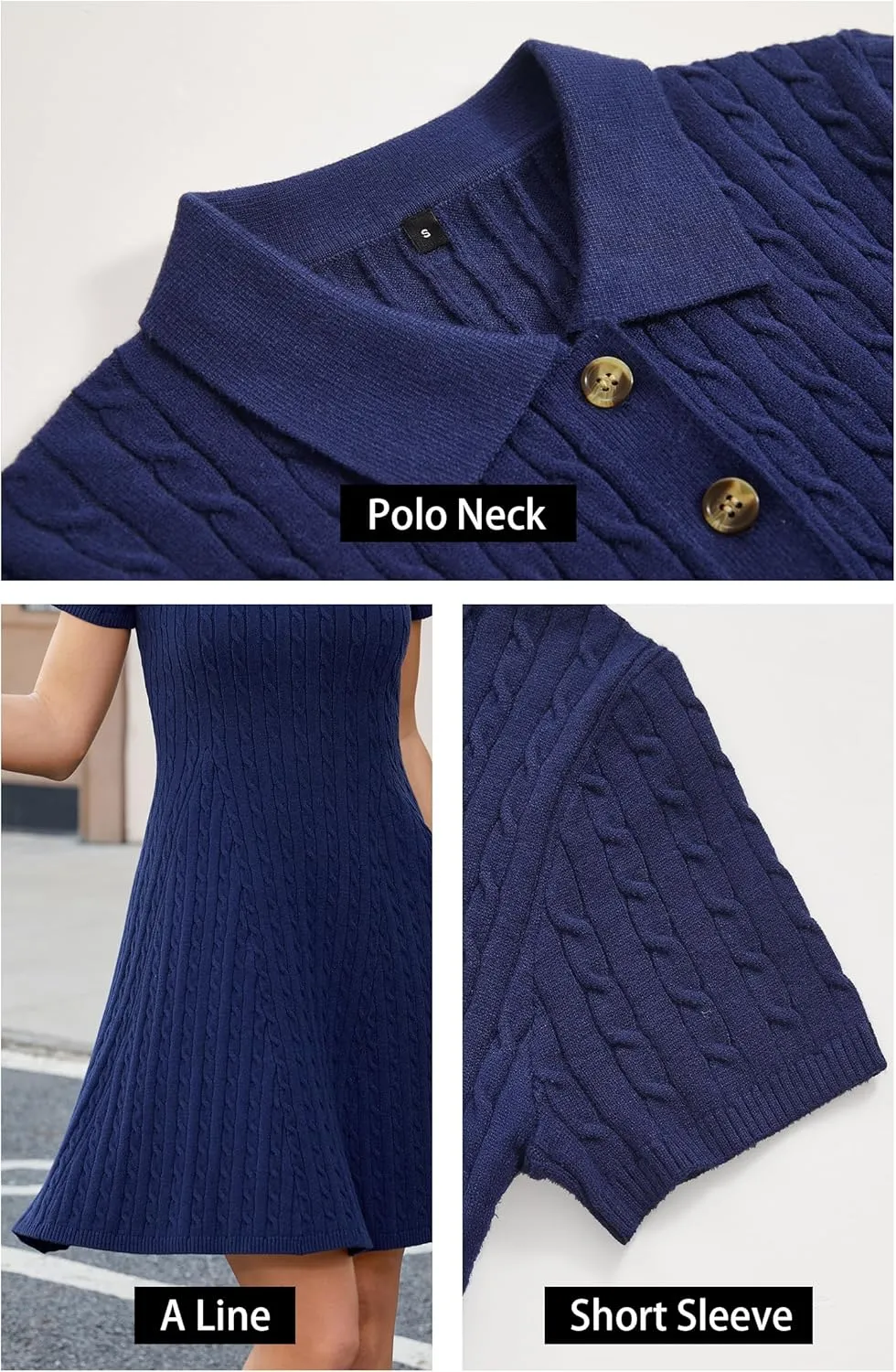 Arach&Cloz Women's Summer Polo Dresses 2025 Short Sleeve Cable Knitted Fashion Business Work Casual A Line Dress
