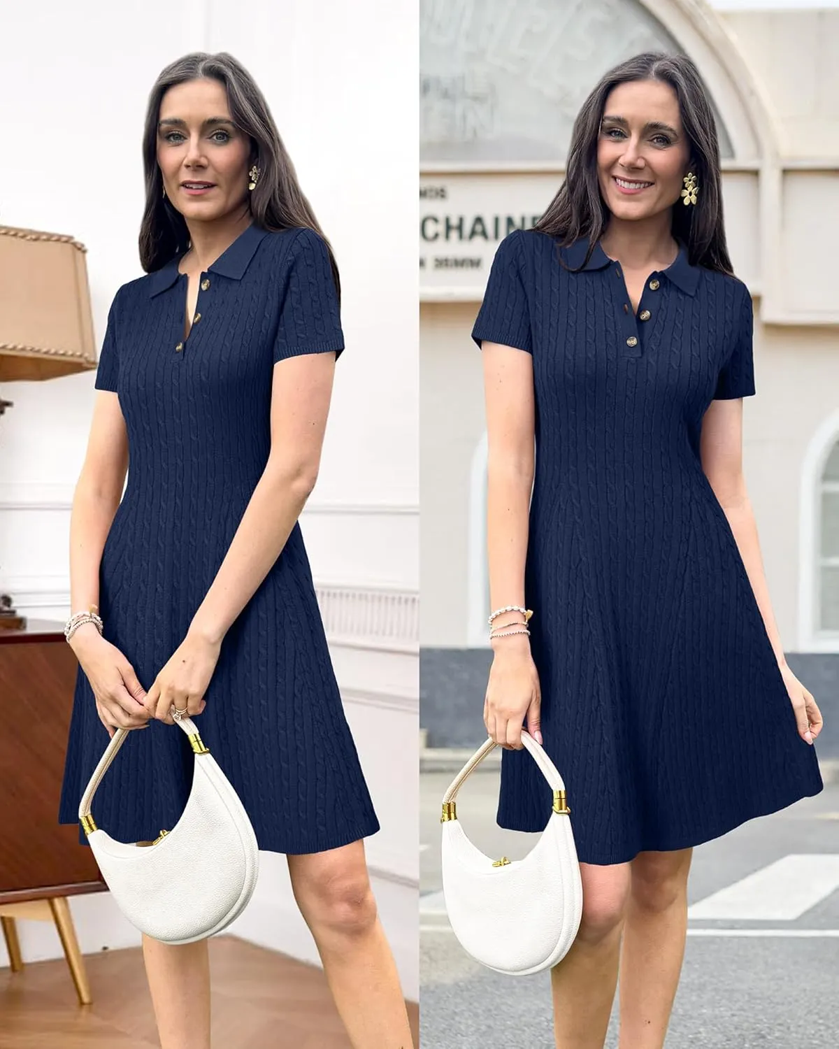 Arach&Cloz Women's Summer Polo Dresses 2025 Short Sleeve Cable Knitted Fashion Business Work Casual A Line Dress