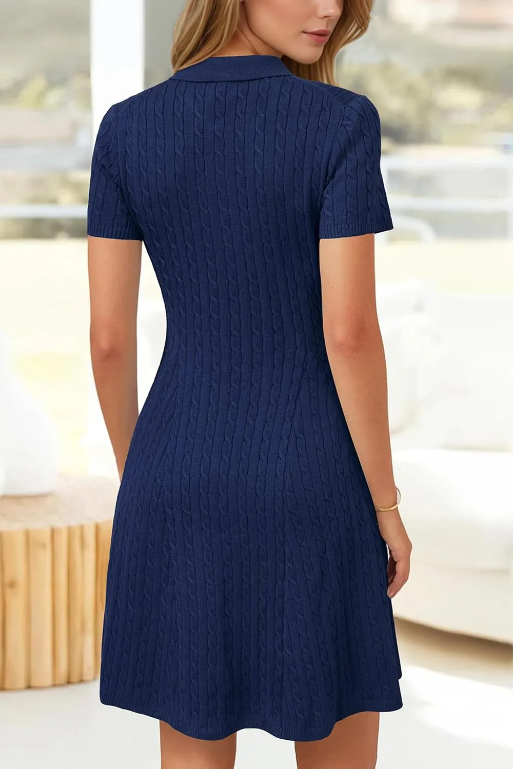 Arach&Cloz Women's Summer Polo Dresses 2025 Short Sleeve Cable Knitted Fashion Business Work Casual A Line Dress