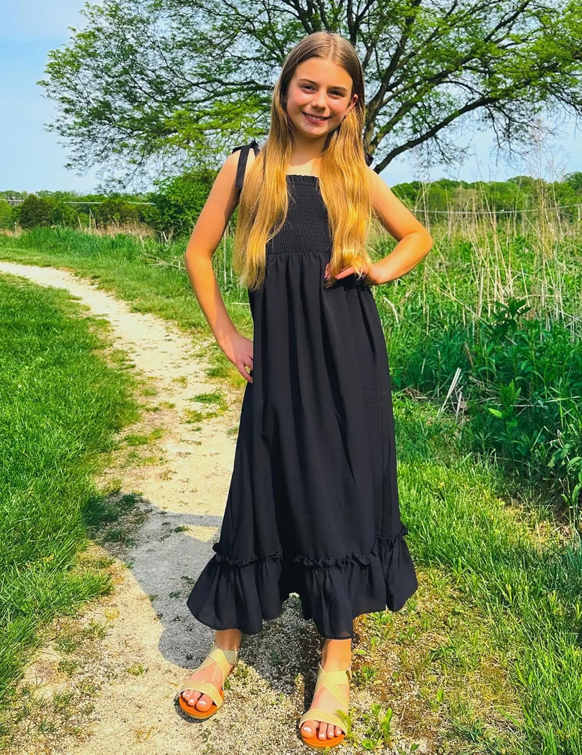 Arshiner Girls Summer Dress Boho Beach Casual Smocked Maxi Dresses 6-13 Years