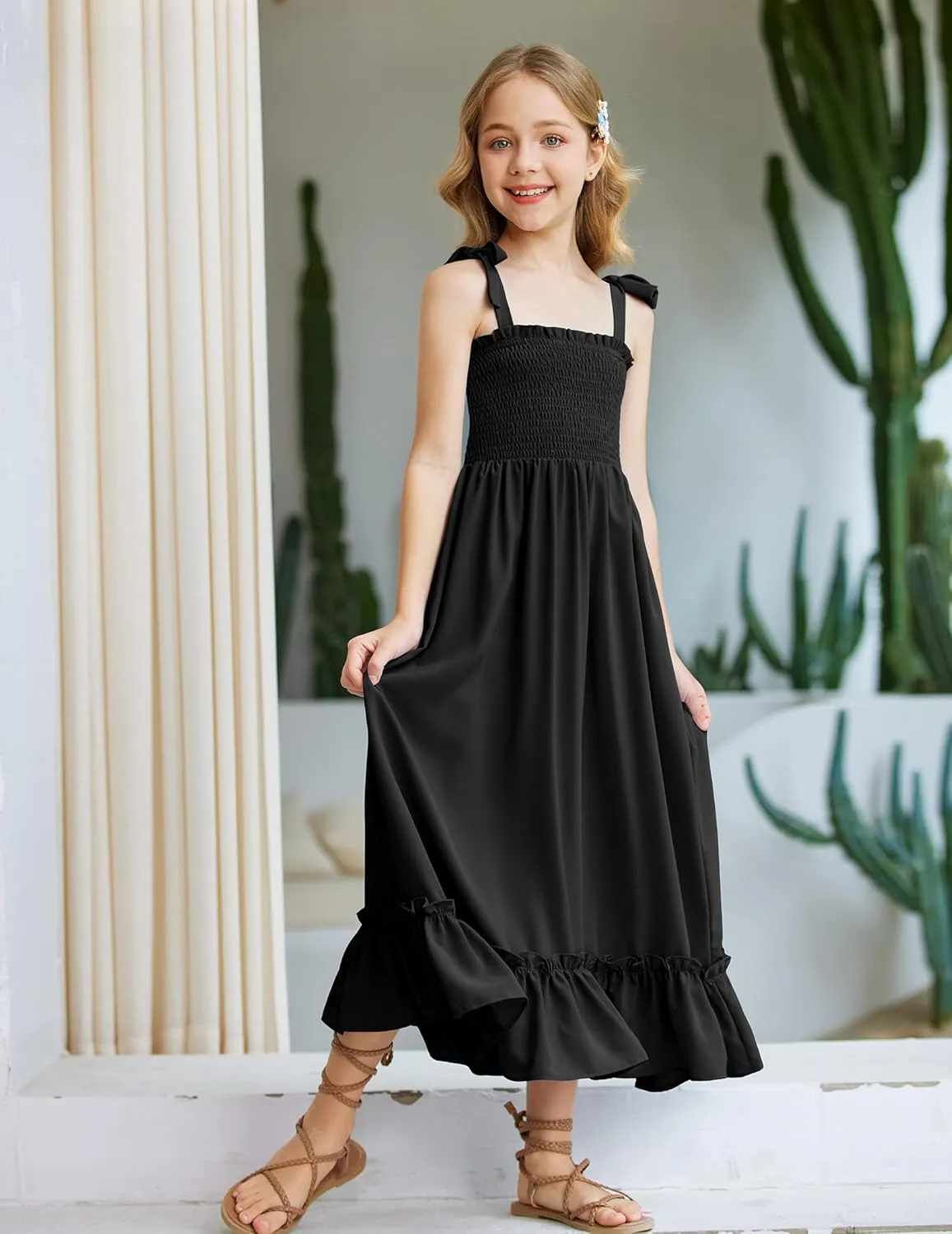 Arshiner Girls Summer Dress Boho Beach Casual Smocked Maxi Dresses 6-13 Years
