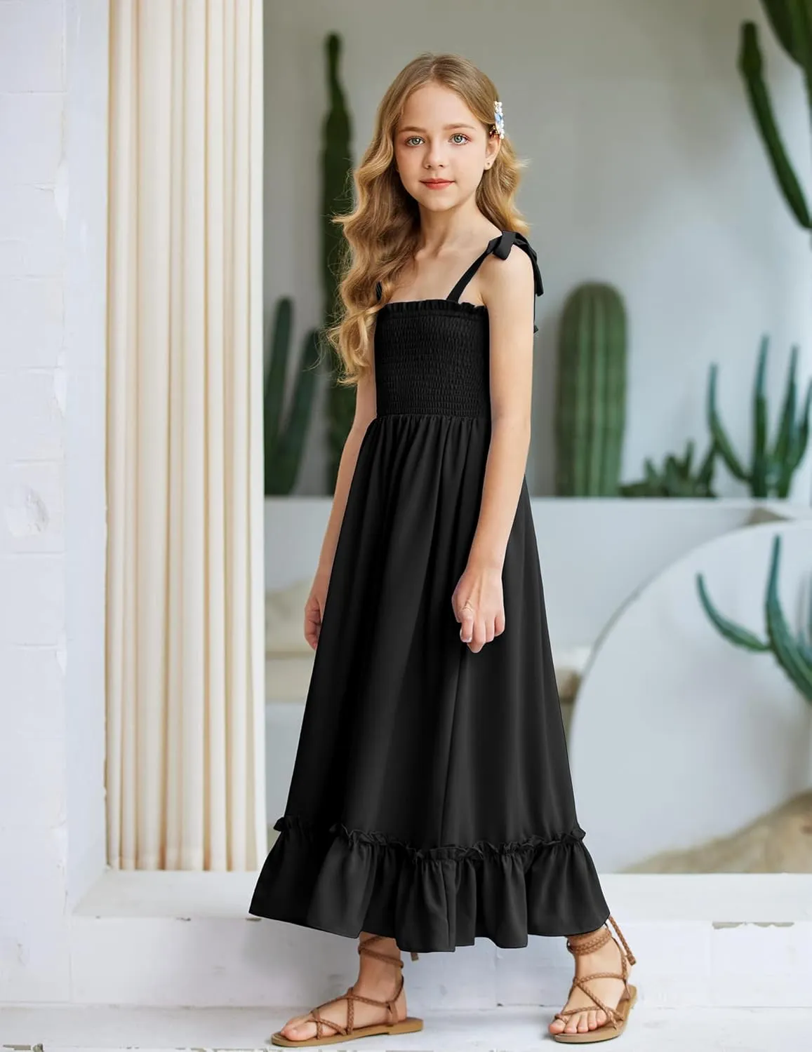 Arshiner Girls Summer Dress Boho Beach Casual Smocked Maxi Dresses 6-13 Years