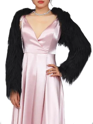 Aukmla Women Faux Fur Bolero Shrugs Winter Wedding Fur Jacket Long Sleeves Evening Fur Shawls Wraps for Bride and Bridesmaid