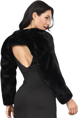 Aukmla Women Faux Fur Bolero Shrugs Winter Wedding Fur Jacket Long Sleeves Evening Fur Shawls Wraps for Bride and Bridesmaid