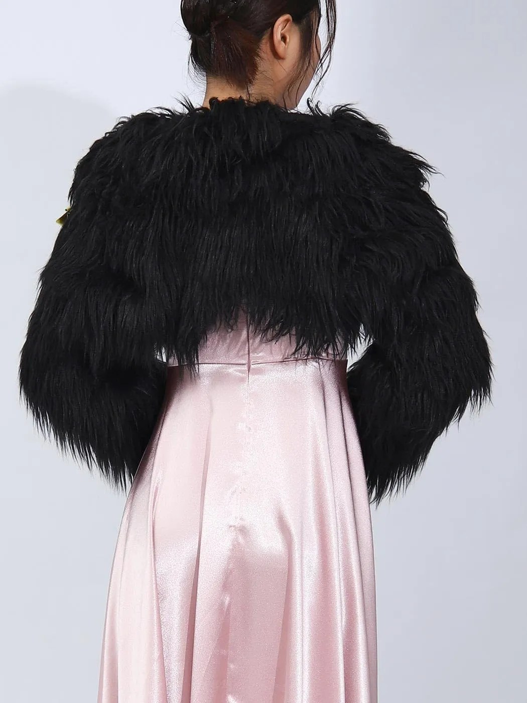 Aukmla Women Faux Fur Bolero Shrugs Winter Wedding Fur Jacket Long Sleeves Evening Fur Shawls Wraps for Bride and Bridesmaid