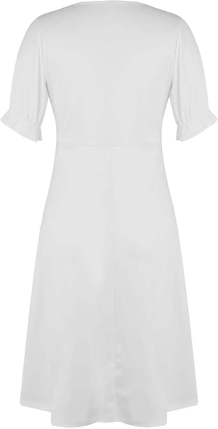 Beach Dresses for Women 2025 Summer Trendy Floral Boho Sundress Elegant V Neck Short Sleeve Irregular Hem Midi Dress