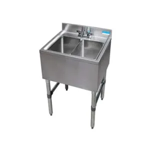 BK Resources UB4-21-224S 24" Underbar Sink with 2 Bowls and 1 Faucet with No Drainboard