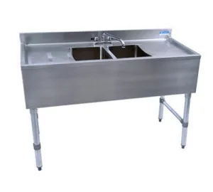 BK Resources UB4-21-248TS 48" Underbar Sink with 2 Bowls and 1 Faucet with Two Drainboard