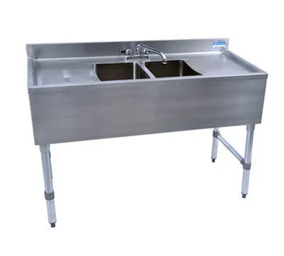 BK Resources UB4-21-248TS 48" Underbar Sink with 2 Bowls and 1 Faucet with Two Drainboard