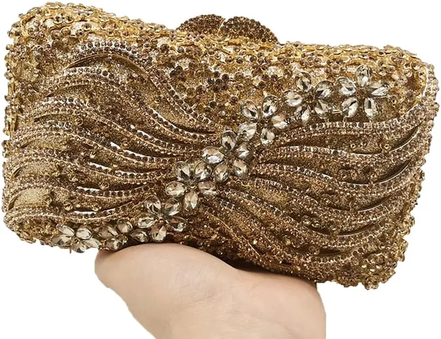 Bling Rhinestone Evening Clutch Bag for Women Sparkly Clutch Handbag Wedding Party Hollow Bowknot Shoulder Bag Purse