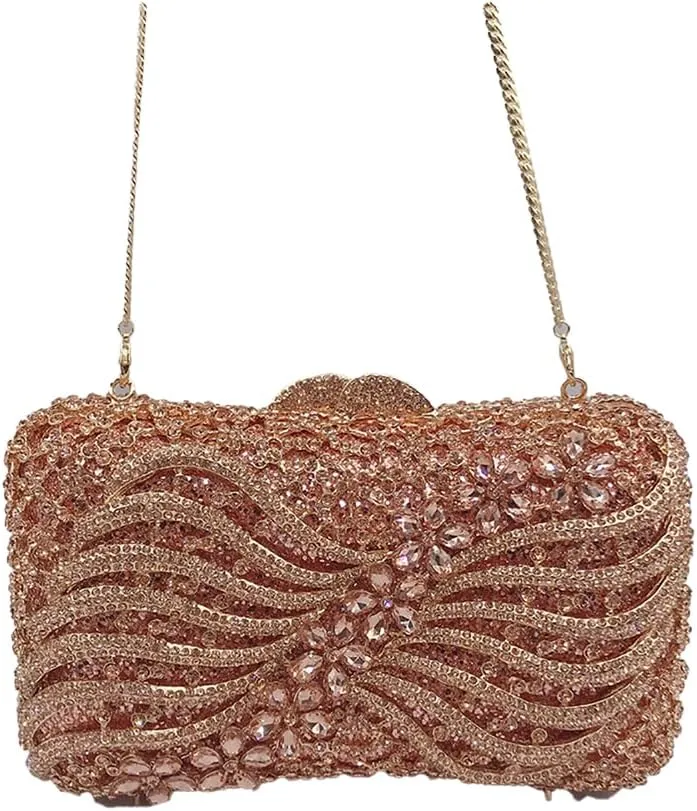 Bling Rhinestone Evening Clutch Bag for Women Sparkly Clutch Handbag Wedding Party Hollow Bowknot Shoulder Bag Purse