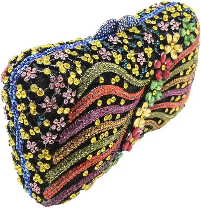 Bling Rhinestone Evening Clutch Bag for Women Sparkly Clutch Handbag Wedding Party Hollow Bowknot Shoulder Bag Purse