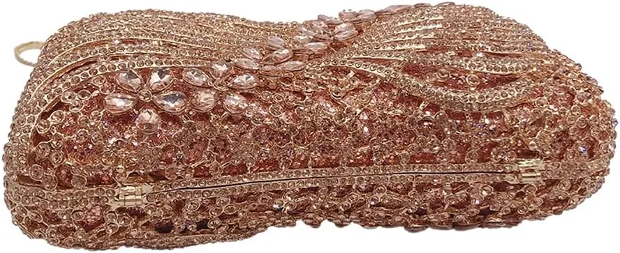 Bling Rhinestone Evening Clutch Bag for Women Sparkly Clutch Handbag Wedding Party Hollow Bowknot Shoulder Bag Purse