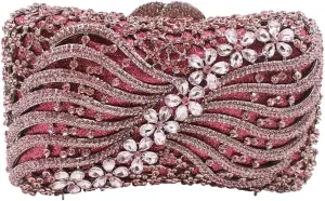 Bling Rhinestone Evening Clutch Bag for Women Sparkly Clutch Handbag Wedding Party Hollow Bowknot Shoulder Bag Purse
