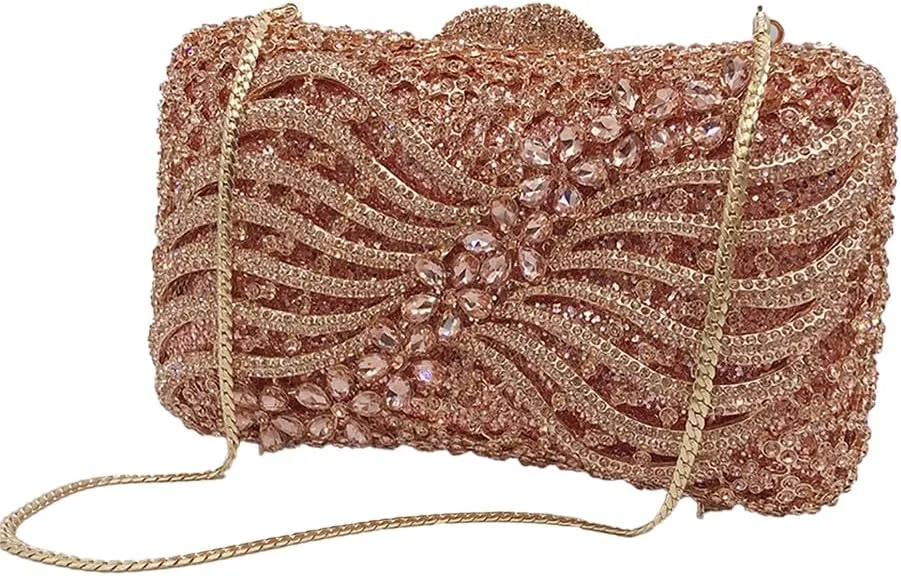 Bling Rhinestone Evening Clutch Bag for Women Sparkly Clutch Handbag Wedding Party Hollow Bowknot Shoulder Bag Purse