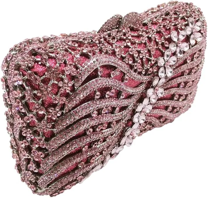Bling Rhinestone Evening Clutch Bag for Women Sparkly Clutch Handbag Wedding Party Hollow Bowknot Shoulder Bag Purse