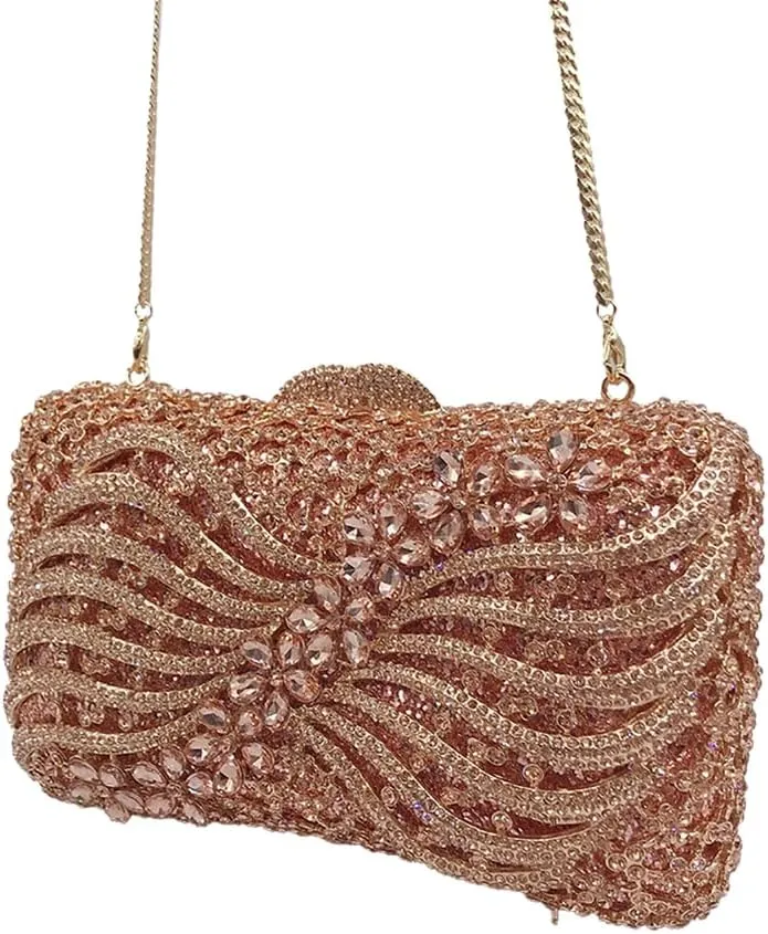 Bling Rhinestone Evening Clutch Bag for Women Sparkly Clutch Handbag Wedding Party Hollow Bowknot Shoulder Bag Purse