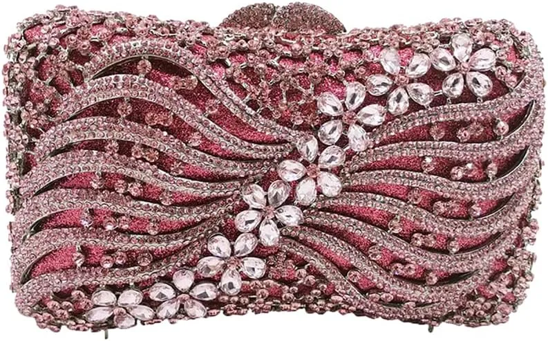 Bling Rhinestone Evening Clutch Bag for Women Sparkly Clutch Handbag Wedding Party Hollow Bowknot Shoulder Bag Purse