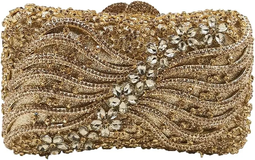 Bling Rhinestone Evening Clutch Bag for Women Sparkly Clutch Handbag Wedding Party Hollow Bowknot Shoulder Bag Purse