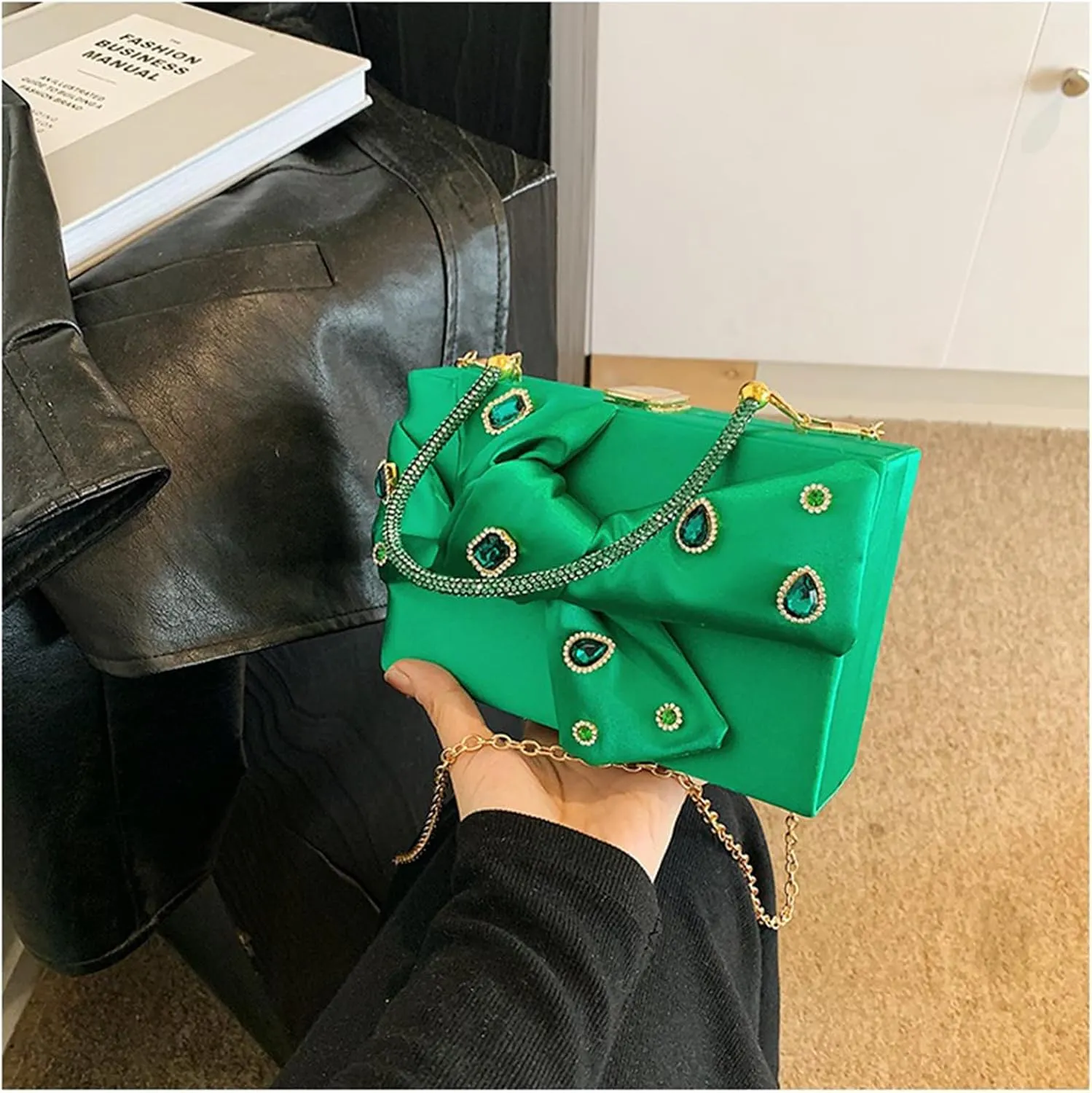 Bow Purse for Women Dressy Luxury Rhinestone Party Bag Satin Box Clutch Small Metallic Bow Purse Bling Wedding Handbag