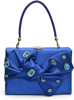 Bow Purse for Women Dressy Luxury Rhinestone Party Bag Satin Box Clutch Small Metallic Bow Purse Bling Wedding Handbag