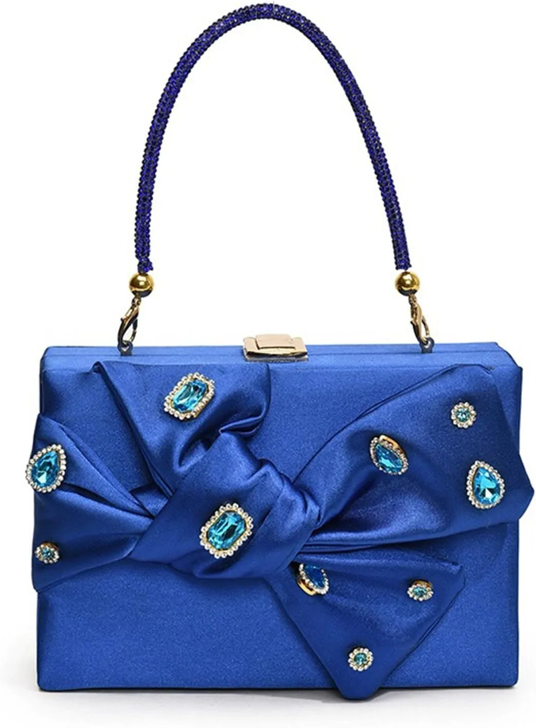 Bow Purse for Women Dressy Luxury Rhinestone Party Bag Satin Box Clutch Small Metallic Bow Purse Bling Wedding Handbag